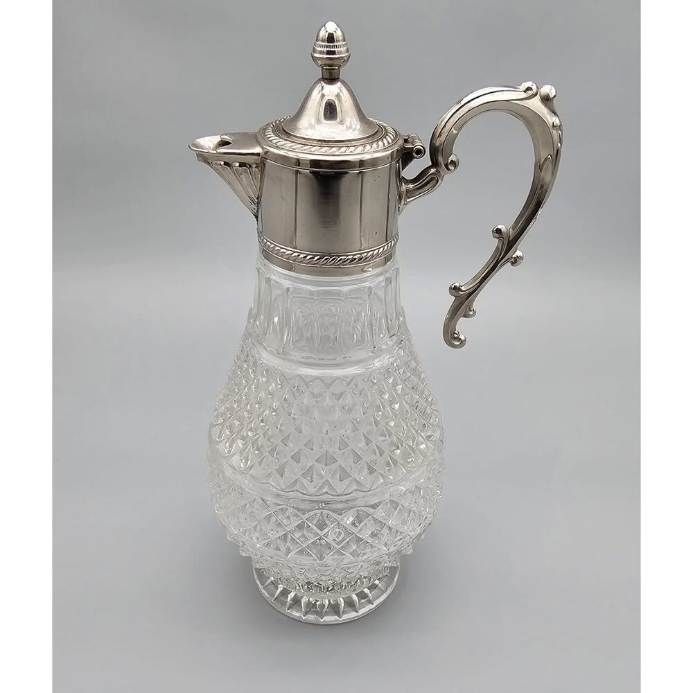 Vintage Sheraton-like Cut Crystal Water Pitcher Claret Jug Decanter